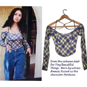 Urban Outfitters Mia Cold Shoulder Top in Green Plaid Size S